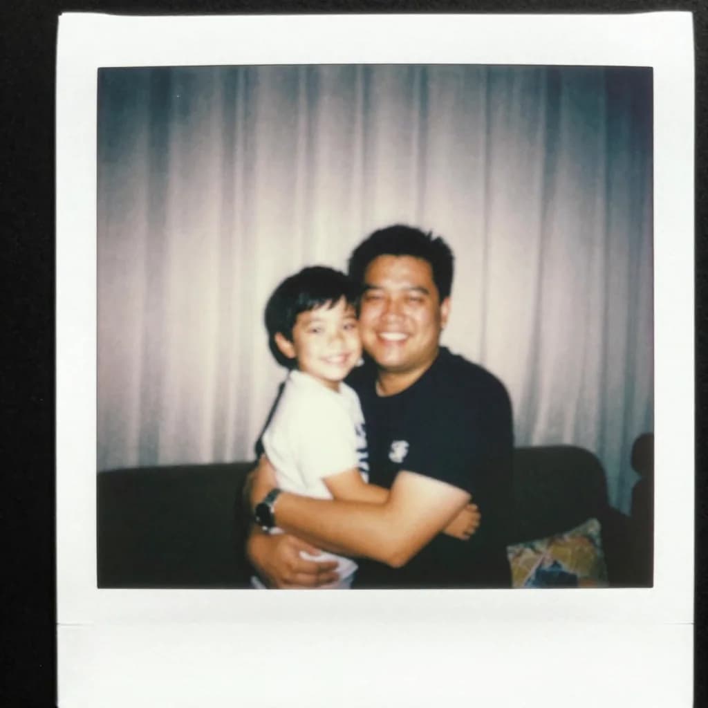 Resultado del prompt «Polaroid abrazando a tu yo de niño»