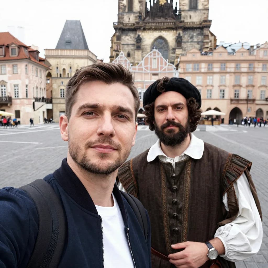 Ejemplo generado con el prompt «Vídeo selfie con un famoso o personaje histórico»