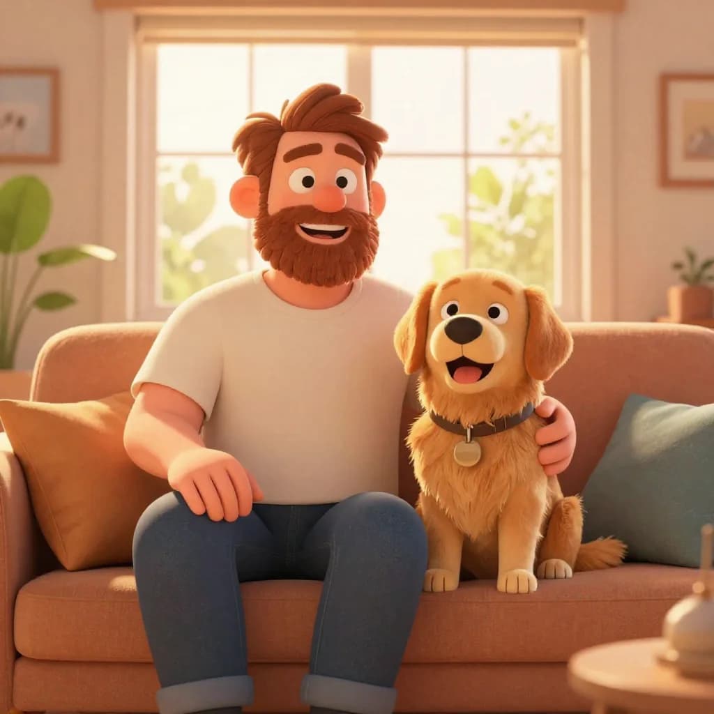 Ejemplo generado con el prompt «Yo con mi mascota en estilo cartoon»