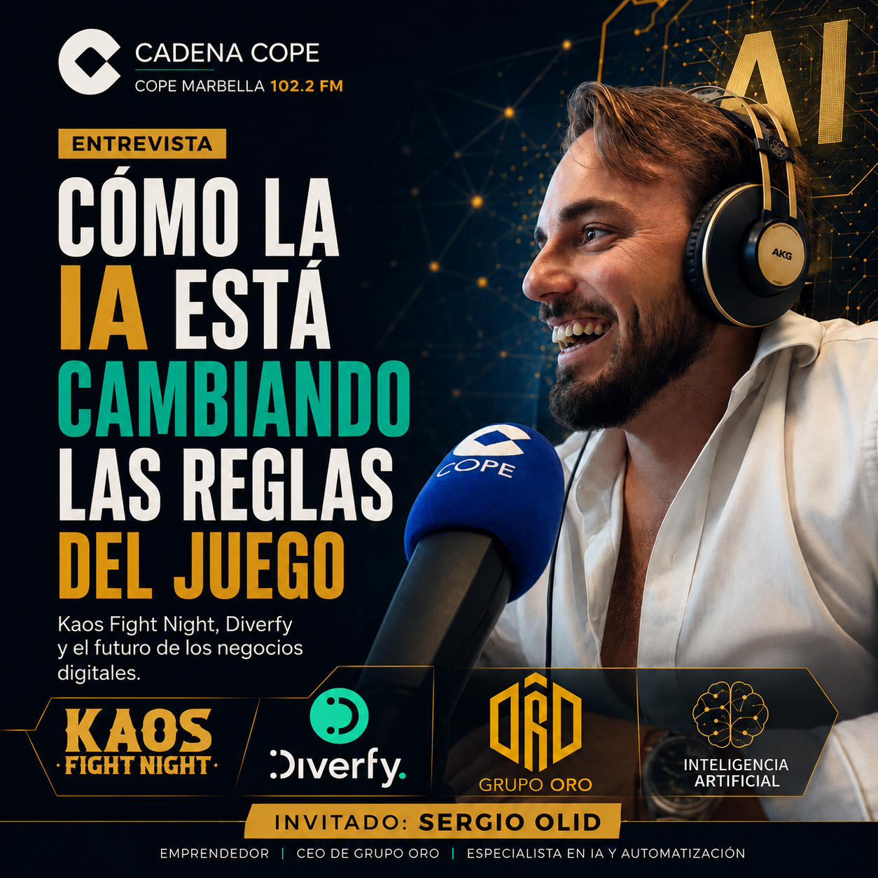 Sergio Olid habla en COPE Marbella sobre el futuro de la IA, los influencers y el marketing digital